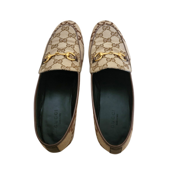 Gucci Monogram GG Horsebit Jordaan Loafers Canvas Brown Logo 7.5 37.5 431467 - Picture 8 of 13